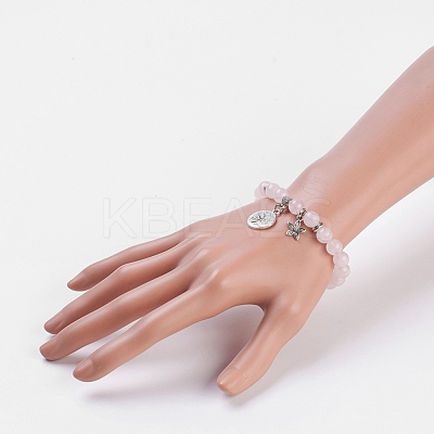 Natural Rose Quartz Stretch Bracelets BJEW-JB03772-04-1