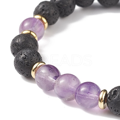 7Pcs 7 Style Natural Mixed Gemstone & Lava Rock Round Beaded Stretch Bracelets Set BJEW-JB08914-1
