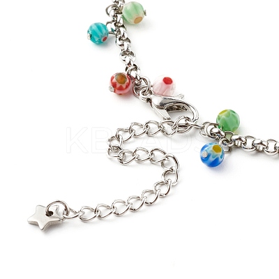 Millefiori Glass Charm Anklets AJEW-AN00441-1