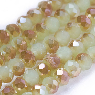 Imitation Jade Half Plated Faceted Rondelle Electroplate Glass Bead Strands X-EGLA-D020-3x2mm-58-1