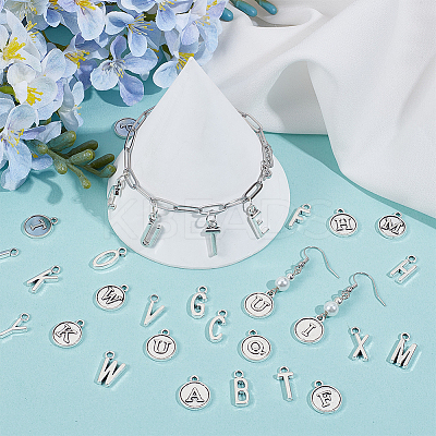 4Bags 2 Styles Tibetan Style Zinc Alloy 26 Letters Pendants FIND-SC0017-57AS-1