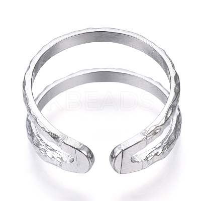 Non-Tarnish 304 Stainless Steel Double Line Open Cuff Ring RJEW-N040-20-1