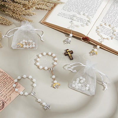 28Pcs 2 Styles Angel with Flower Plastic Imitation Pearl Charm Bracelets BJEW-GO0001-40-1