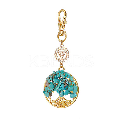 Synthetic Turquoise Chips Beads & Alloy Tree of Life Pendant Decorations HJEW-JM03129-03-1