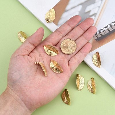 304 Stainless Steel Leaf Pendants STAS-S040-07G-1