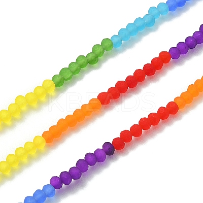 Rainbow Color 7 Colors Transparent Frosted Glass Beads Strands FGLA-YW0001-01-1