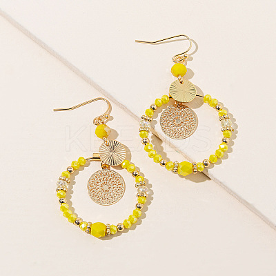 Brass Glass Flat Round with Rondelle Beaded Dangle Earrings FS-WG1FB0A-05-1