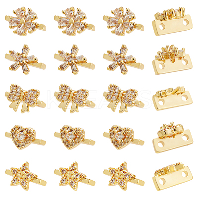 20Pcs 5 Style Rack Plating Brass Pave Clear Cubic Zirconia Flower Slide Charms KK-BC0012-86-1