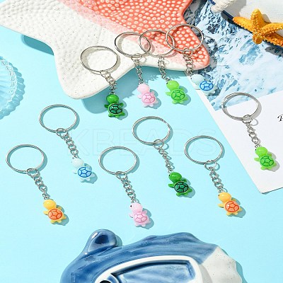 10Pcs 5 Colors Resin Tortoise Pendant Keychain KEYC-FS00018-1