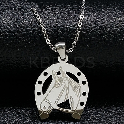 201 Stainless Steel Horse Pendant Necklaces LS-NJEW-H065-23P-1
