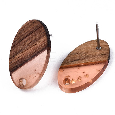Transparent Resin & Walnut Wood Stud Earring Findings MAK-N032-005A-F04-1