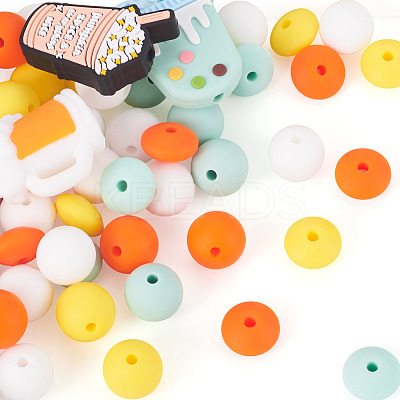 48Pcs 10 Styles Food Grade Eco-Friendly Silicone Focal Beads SIL-TA0002-94-1