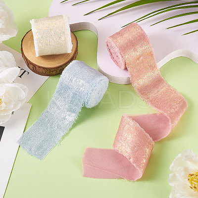 3 Rolls 3 Colors Single Face Hot Stamping Polyester Frayed Ribbon OCOR-TA0002-61-1