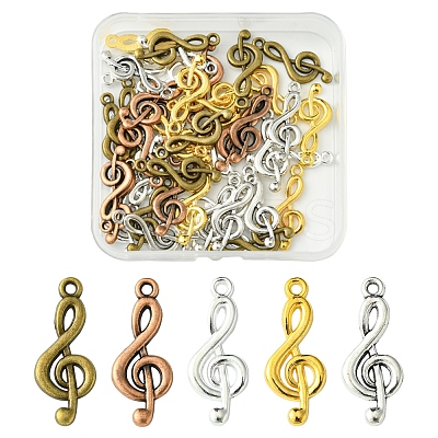 50Pcs 5 Colors Tibetan Style Treble Clef Pendants TIBEP-FS0001-28-1