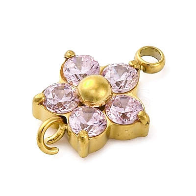 304 Stainless Steel Micro Pave Cubic Zirconia Flower Connector Charms STAS-U042-01G-01-1
