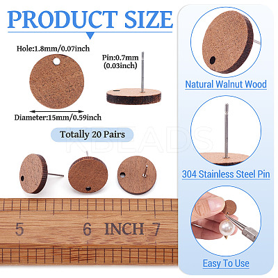 20 Pairs Walnut Wood Stud Earring Findings MAK-TAG0001-01-1