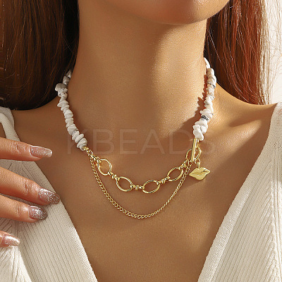 Natural Howlite Chip Beaded Necklaces with Alloy Lip Charms WGDF26A-09-1