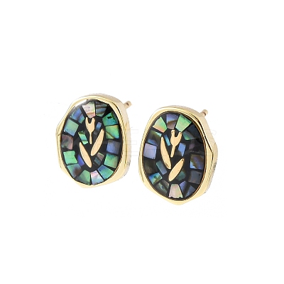 Brass Enamel Oval Stud Earrings EJEW-I322-04G-1