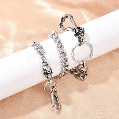 304 Stainless Steel Cuban Link Chain Skull Pants Chains with S-Hooks AJEW-D001-01A-ASP-1