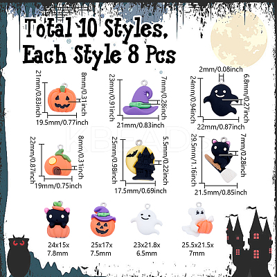 80Pcs 8 Styles Halloween Theme Opaque Resin Pendants RESI-UN0001-10-1