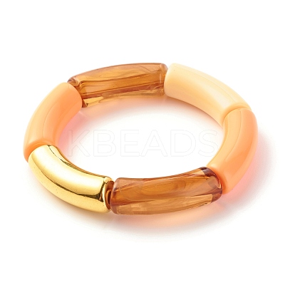 Chunky Acrylic & CCB Plastic Curved Tube Beads Stretch Bracelets Set for Women BJEW-JB07318-1