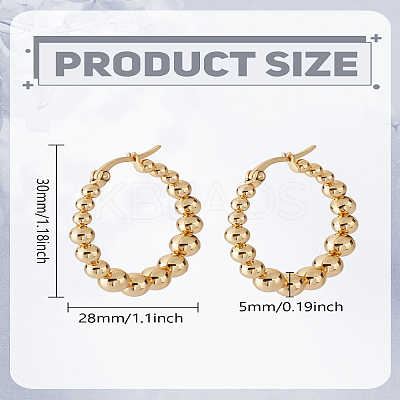 1 Pair 201 Stainless Steel Round Beaded Hoop Earrings with 304 Stainless Steel Pins for Women EJEW-LP0011-03-1