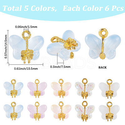 30Pcs 5 Colors Glass Pendants GLAA-SC0002-58-1