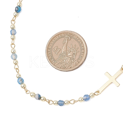 Faceted Dyed Natural Agate Round Beads & 304 Stainless Steel Tiny Cross Handmade Link Chain Necklaces NJEW-JN05842-01-1