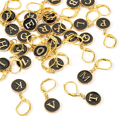 26Pcs Flat Round with Letter A~Z Alloy Enamel Pendant Locking Stitch Markers HJEW-TAC0087-1