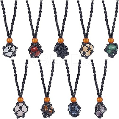 9Pcs 9 Styles Natural Mixed Gemstone Teardrop Pendant Necklaces Set NJEW-AN0001-46-1