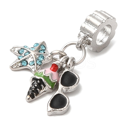 Rack Plating Alloy Aquamarine Rhinestone European Dangle Charms PALLOY-S189-25P-1