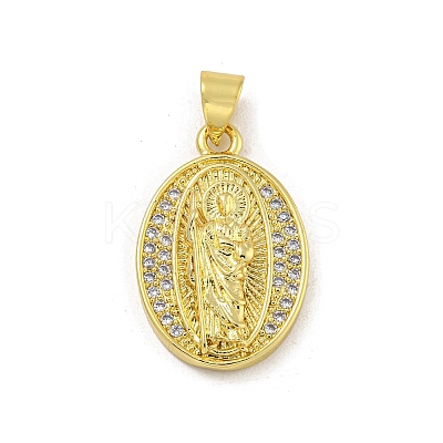 Virgin Mary Theme Rack Plating Brass Micro Pave Cubic Zirconia Pendants KK-G513-36G-1