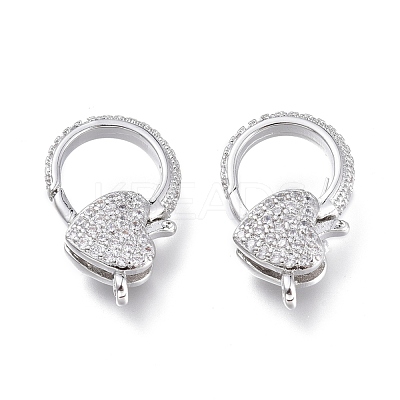 Brass Micro Pave Clear Cubic Zirconia Lobster Claw Clasps ZIRC-Q024-15P-1