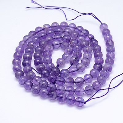 Natural Amethyst Round Bead Strands G-M212-6mm-02A-1