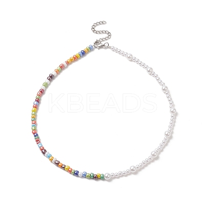 Glass Seed Bead & ABS Plastic Imitation Pearl Beaded Necklaces for Women NJEW-JN04264-1