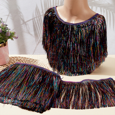10M Polyester Fringe Ribbon with PET Tassels Trimming SRIB-WH0011-191-1