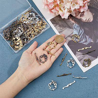 48Pcs 4 Colors Alloy Flower Toggle Clasps FIND-DC0004-35-1