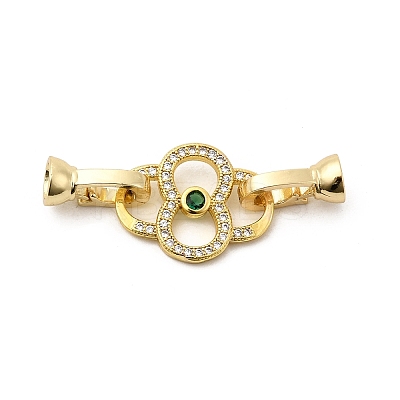 Rack Plating Brass Micro Pave Clear & Green Cubic Zirconia Fold Over Clasps KK-E034-54G-1