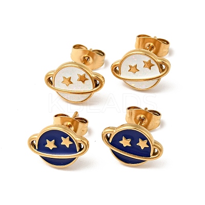 Ion Plating(IP) Enamel Planet with Star Stud Earrings with 316 Surgical Stainless Steel Pins EJEW-A081-06G-1