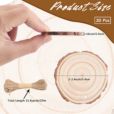 30Pcs Flat Round Unfinished Wooden Chip Pendants WOOD-CP0001-14A-1