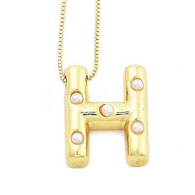 Brass & Plastic Pearl Letter Pendant Box Chain Necklaces for Women LS-NJEW-U017-01G-08-1
