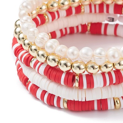 Handmade Polymer Clay Heishi Beads Stretch Bracelets Set BJEW-JB07401-1