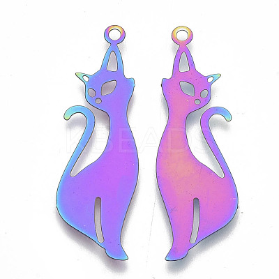Ion Plating(IP) 201 Stainless Steel Kitten Pendants X-STAS-R102-25-1