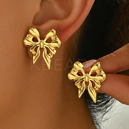 Sweet 201 Stainless Steel Bowknot Stud Earrings SK0525-3-1
