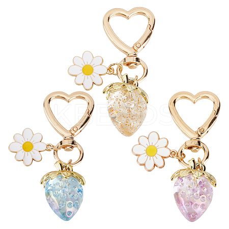 3Pcs 3 Colors Acrylic Strawberry Pendant Decorations AJEW-HY0001-96-1