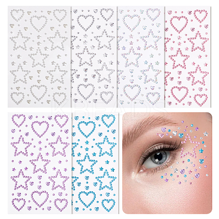 6Pcs 6 Colors Self Adhesive Acrylic Rhinestone Face Gems Stickers AJEW-HY0002-80-1