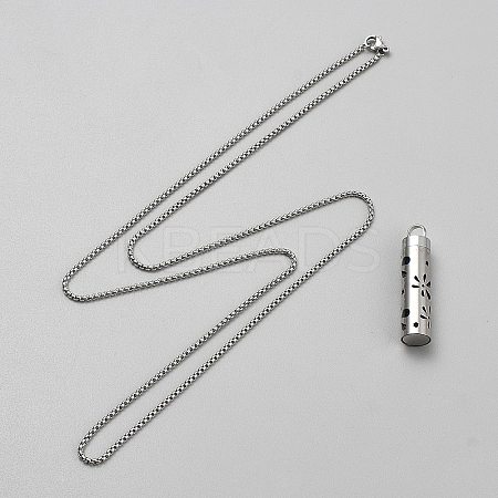 201 Stainless Steel Box Chain Hollow Column Perfume Bottle Pendant Necklaces NJEW-WH0001-31P-1