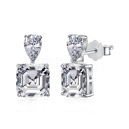 Rhodium Plated 925 Sterling Silver Micro Pave Cubic Zirconia Ear Studs for Women EJEW-P231-96P-1