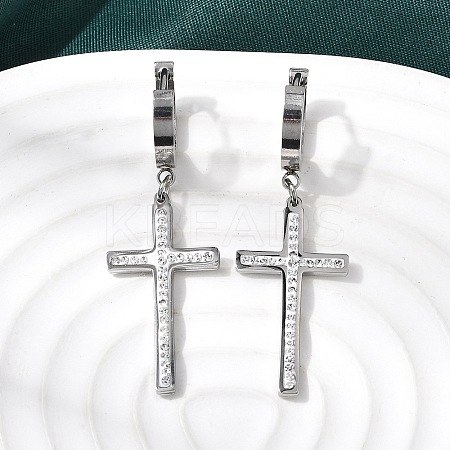 Cross 304 Stainless Steel Polymer Clay Rhinestones Hoop Earrings EJEW-G453-11P-02-1