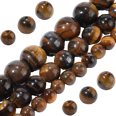 3 Strands 3 Styles Natural Grade AB Tiger Eye Round Beads Strands G-PA0001-38-1